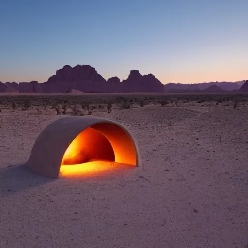 Image similar to cataclysm of design, desert hovel, beautiful landscape, midnight