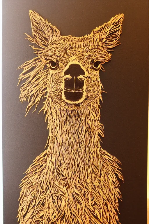 Image similar to fract wood burning lichtenberg figure llama portrait