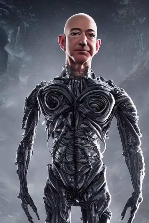 Prompt: jeff bezos as an alien invader, photorealistic, cinematic lighting, highly detailed, very intricate, by guillermo del toro