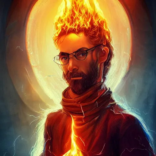 Image similar to a stunning portrait of a human wizard, forming a burning hand spell, highly detailed digital art 4 k trending on artstation