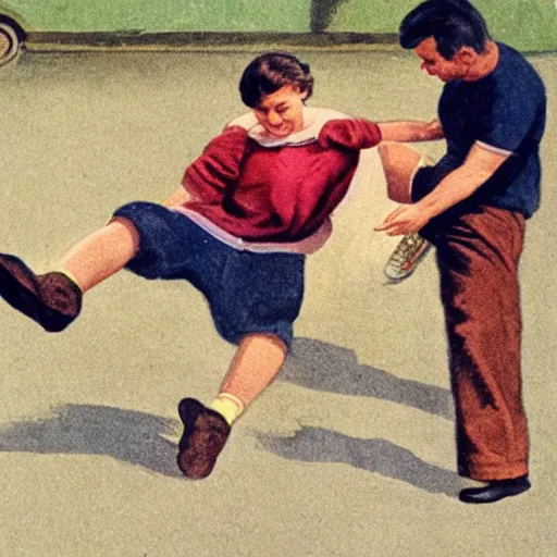 Image similar to a girl kicking a man in the testicles