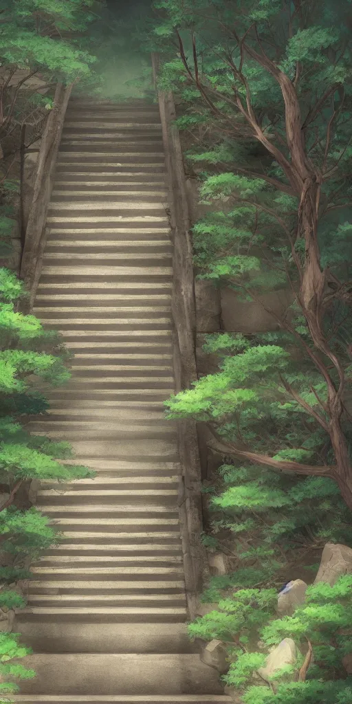 Prompt: a stairway to a traditional Japanese shrine, anime scenery by Makoto Shinkai, digital art