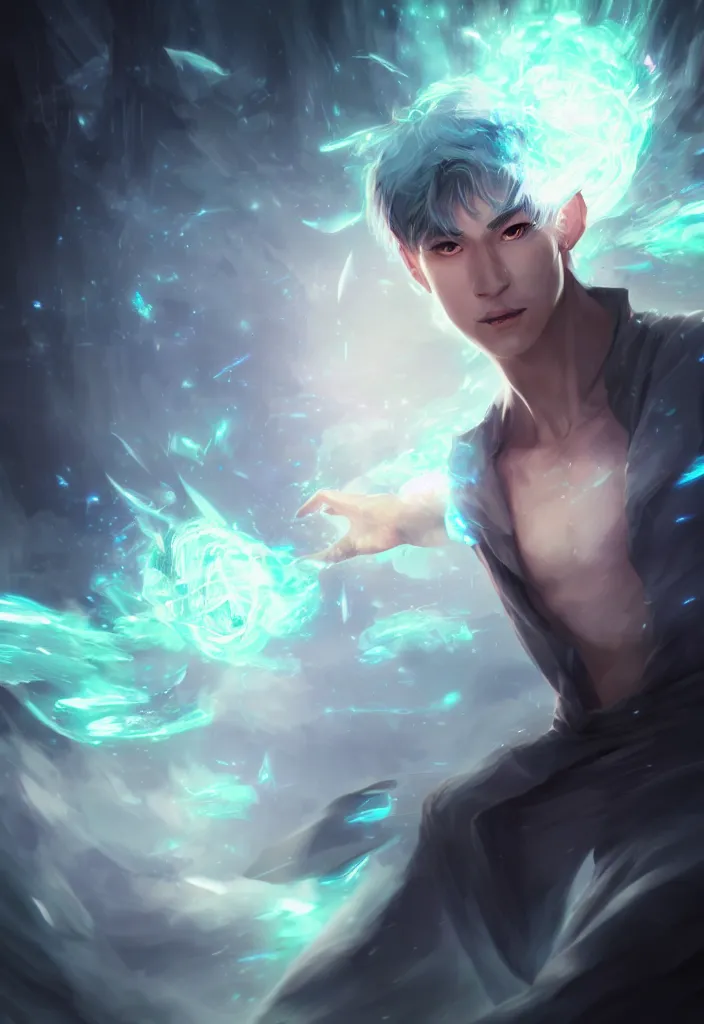 Image similar to a human elemental sorcerer, blurred environment background, magic effects, white skin, portrait, male, sharp focus, digital art, concept art, post processed, dynamic lighting, by emylie boivin and rossdraws