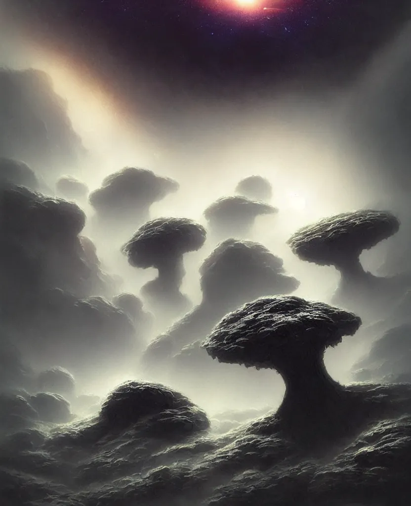 Image similar to realistic photography of planet earth from space, the planet is devoured by a black fungus, deep focus, intricate, elegant, highly detailed, foggy, misterious, digital painting, artstation, concept art, matte, sharp focus, art by artgerm and greg rutkowski and alphonse mucha