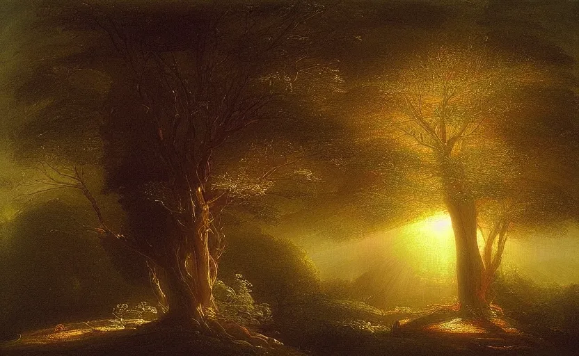 Image similar to a tree of omnious light painted by thomas cole