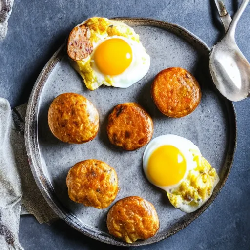 Image similar to an eggs and sausage patties breakfast