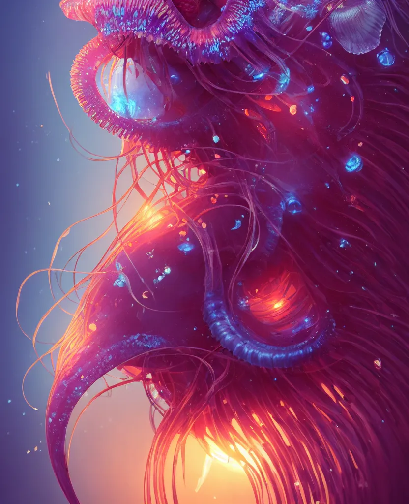 Image similar to goddess close-up portrait. orchid jellyfish phoenix head, nautilus, skull, betta fish, bioluminiscent creatures, intricate artwork by Tooth Wu and wlop and beeple. octane render, trending on artstation, greg rutkowski very coherent symmetrical artwork. cinematic, hyper realism, high detail, octane render, 8k