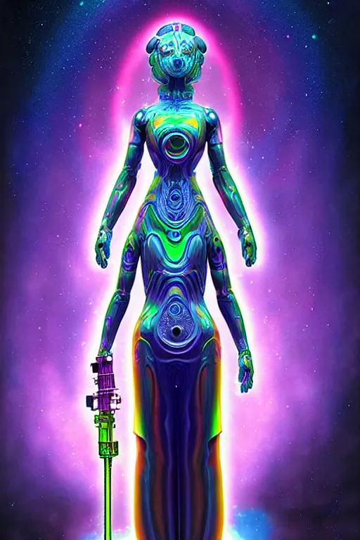 Image similar to max chroma planetary goddess character concept fantasy hyperrealistic detailed movie cinematic action scene in full color scientist gear steampunk colorscientist of color max chroma planetary prints by max chroma, greg rutkowsky, android jones, alex grey