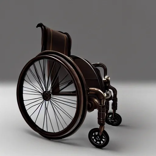 Image similar to a 3d render of a steampunk wheelchair, ultra detailed, realism, 8k, octane render, unreal engine