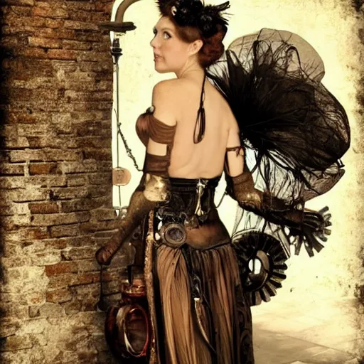 Prompt: a steam punk woman, stunning, beautiful, mysterious