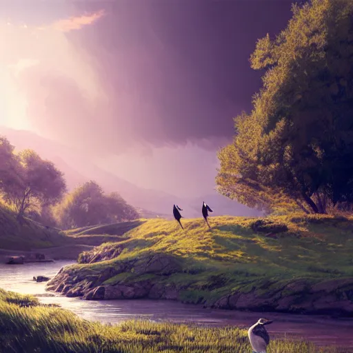 Prompt: wagtail bird in avila, lavandera, river, green fields, summer season, 4 k, midday light, concept art, by wlop, ilya kuvshinov, artgerm, krenz cushart, greg rutkowski, pixiv. cinematic dramatic atmosphere, sharp focus, volumetric lighting, cinematic lighting, studio quality