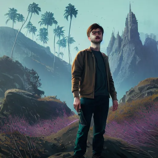Image similar to highly detailed portrait, daniel radcliffe, in gta v, stephen bliss, unreal engine, fantasy art by greg rutkowski, loish, rhads, ferdinand knab, makoto shinkai and lois van baarle, ilya kuvshinov, rossdraws, tom bagshaw, global illumination, radiant light, detailed and intricate environment