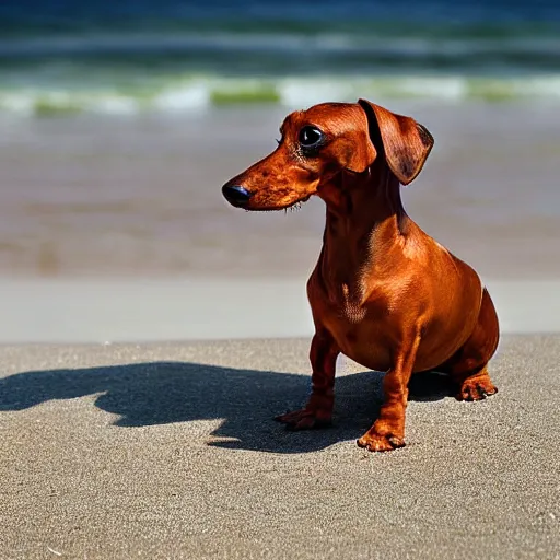 Prompt: Crustacean dachshund on the beach, National Geographic photograph