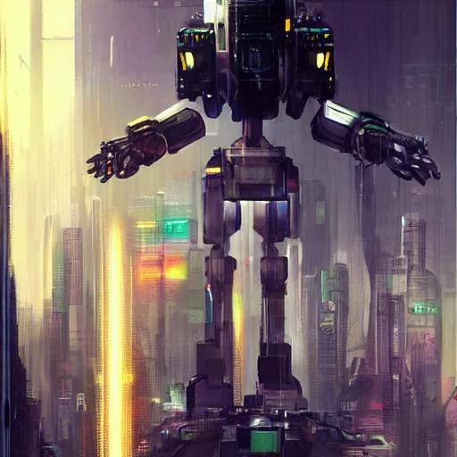 Prompt: giant robot, cyberpunk art by stephan martiniere, behance contest winner, panfuturism, dystopian art, poster art, sci - fi