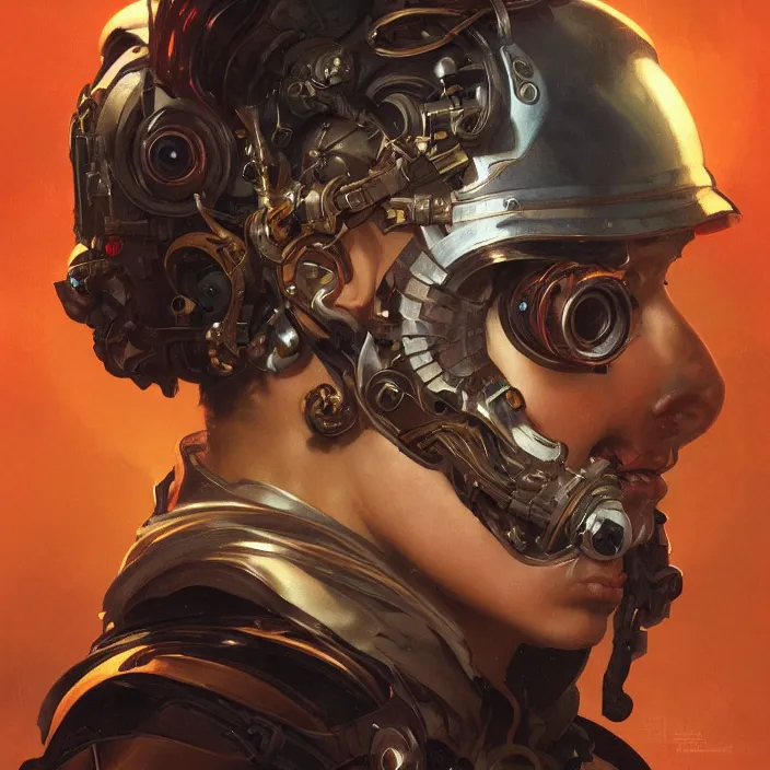 Prompt: a head and shoulders portrait of a space pirate, neon, retro, steampunk, smooth, sharp focus, intricate, artstation, detailed concept art by Caravaggio and Greg Rutkowski and Alphonse Mucha and Norman Rockwell