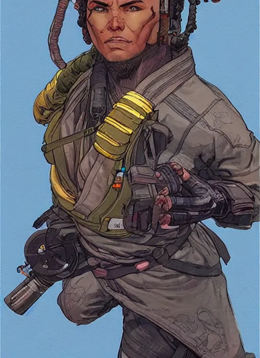 Image similar to apex legends jujitsu instructor. concept art by james gurney and mœbius. gorgeous face.