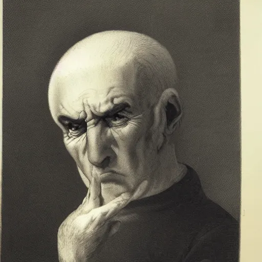 Image similar to a lithograph of an angry old man