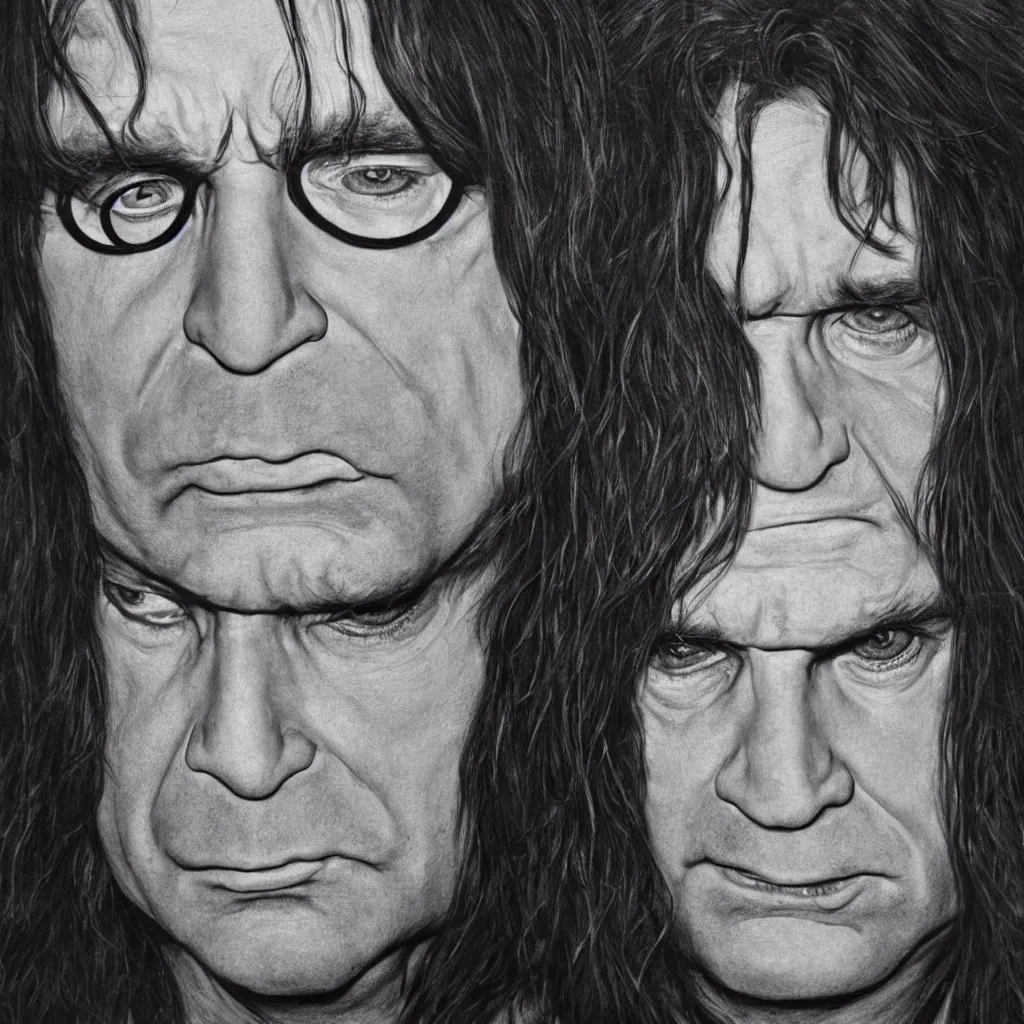 Image similar to detailed portrait of Ozzy Osbourne, neon light, hyper realistic, with horns on his head