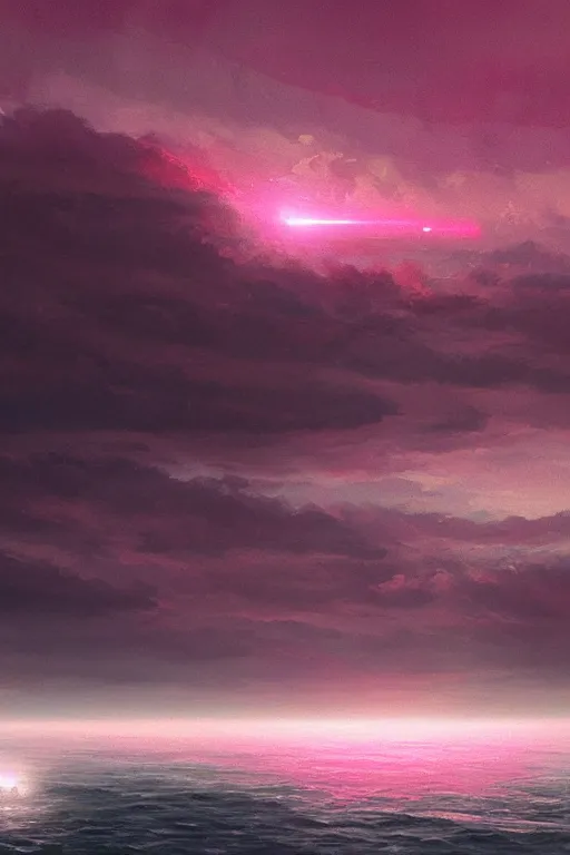 Image similar to a pink and gray meteor over the ocean, digital art, in the style of greg rutkowski, trending on artstation