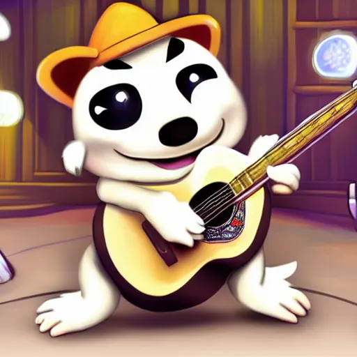 Prompt: K.K Slider playing guitar at a concert, digital art, high quality, detailed