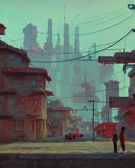 Image similar to painting of cyberpunk soviet village, detailed, by simon stalenhag, cory loftis, james gilleard, atey ghailan, makoto shinkai, goro fujita, studio ghibli, rim light, exquisite lighting, clear focus, very coherent, plain background, soft painting