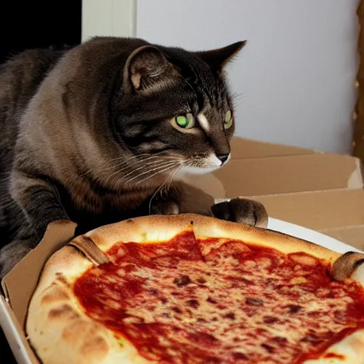 Image similar to a cat named shadow eating pizza