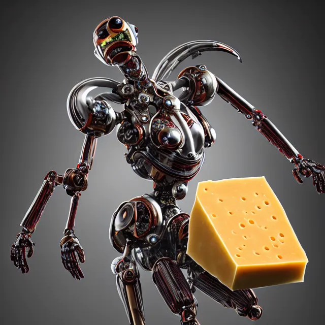 Image similar to acidic biorobot made of cheese and wine, diffuse lighting, 8K, UHD, unreal engine, fantasy, intricate, elegant, highly detailed, lifelike, futuresynth, artstation, realism, concept art, smooth, sharp focus, art by Anne Stokes and Agnes Lawrence Pelton and Anna Dittmann