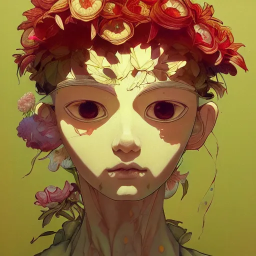 Image similar to prompt : flower character portrait soft light painted by james jean and katsuhiro otomo and erik jones, inspired by akira anime, smooth face feature, intricate oil painting, high detail illustration, sharp high detail, manga and anime 1 9 9 9