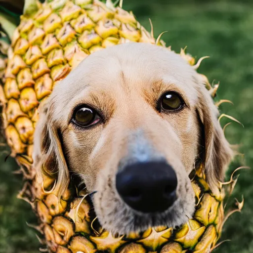 Prompt: a hybrid of a dog and a pineapple but mostly pineapple, 8 k, 4 k, professional photography, award winning photo