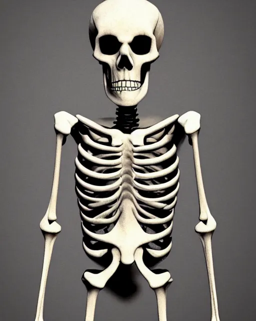 Prompt: skeleton man sees through his plan with his skeleton eyes