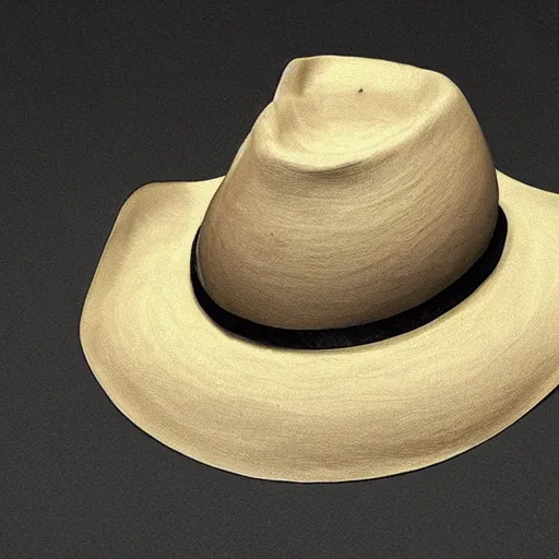 Image similar to a hat made out of parchment covered with calligraphy hyperrealistic photorealistic render 3 d detailed!!!