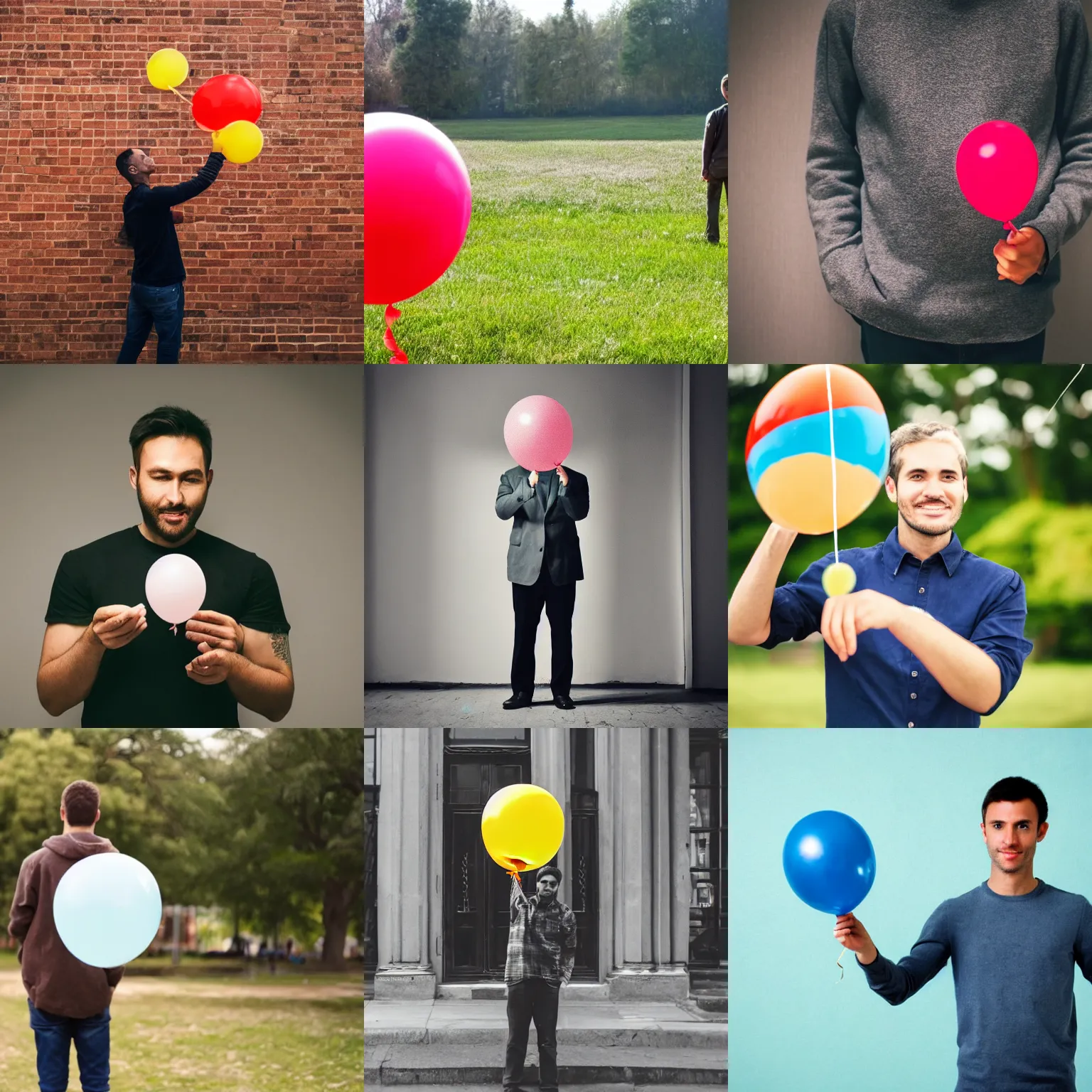 Prompt: man holding a balloon,