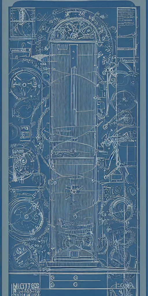 Image similar to highly detailed blue print of a time machine