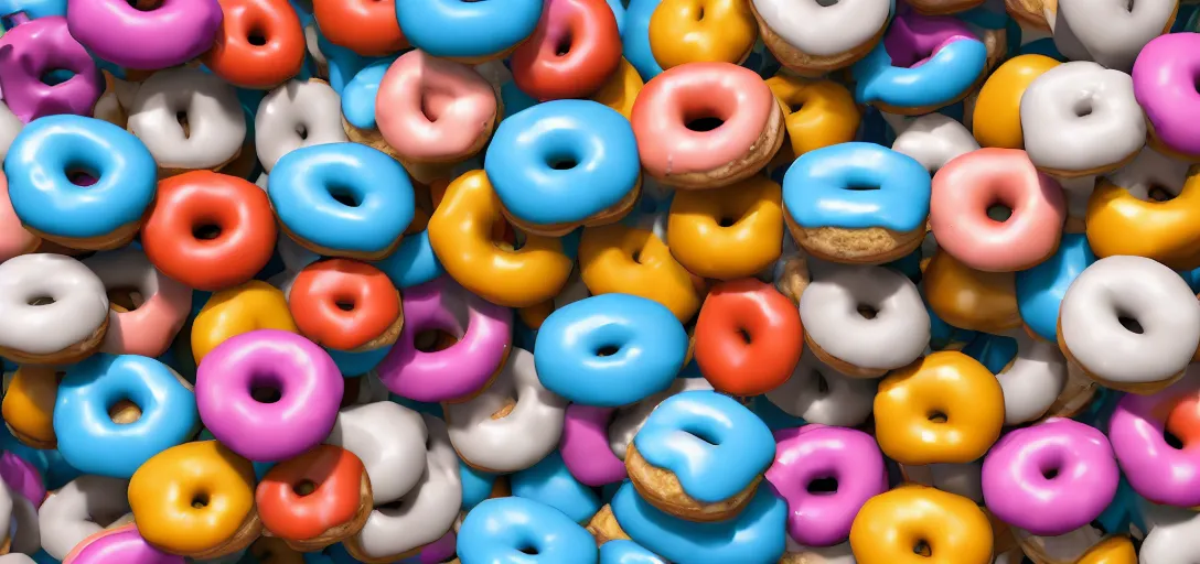 Image similar to screenshot from the movie \ cloudy with a chance of meatballs. \. turbulent sea of donuts. claymation. diorama. dutch angle. digital art. colorful. render. 4 k. 8 k. trending. wallpaper.