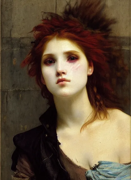 Prompt: a portrait of a pretty sewer punk young lady by alexandre cabanel