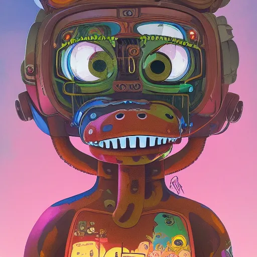 Image similar to cheburashka futurama cyberpunk portrait by gaston bussierre and charles vess and james jean and erik jones and rhads, inspired by rick and morty, epic, funny, huge scale, beautiful fine face features, intricate high details, sharp, ultradetailed