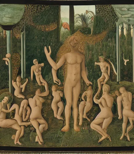 Prompt: a photo of god in the garden of eden by berne becher and hilla becher
