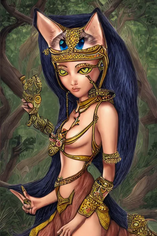 Prompt: Bastet the Cat Goddess in human form | fantasy art