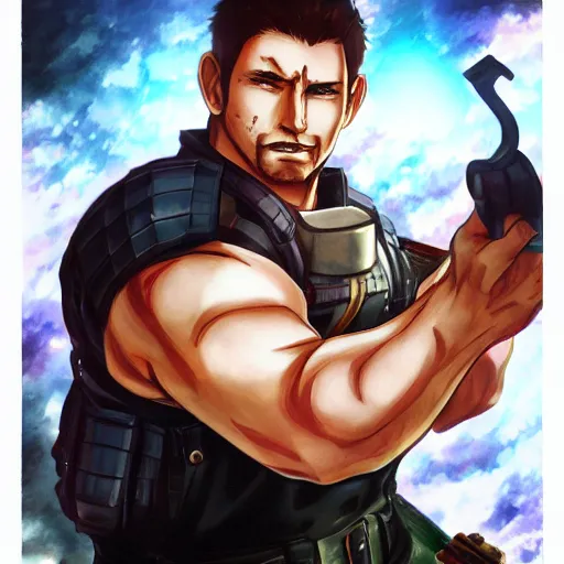 Prompt: portrait of chris redfield wielding the magic element of boulder, anime fantasy illustration by tomoyuki yamasaki, kyoto studio, madhouse, ufotable, trending on artstation