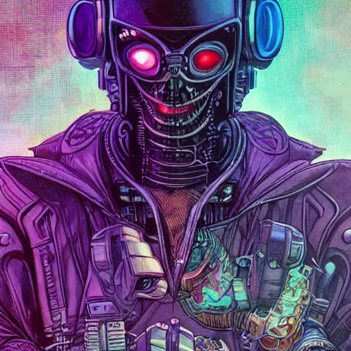Prompt: portrait of a cybernetic evil lich, cyberpunk concept art by josan gonzales and moebius and enki bilal and and dan mumford and jean claude meziere and philippe druilleg