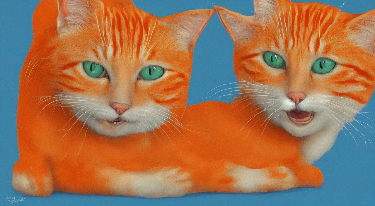 Prompt: An orange cat, the cat is smiling happily, digital art,