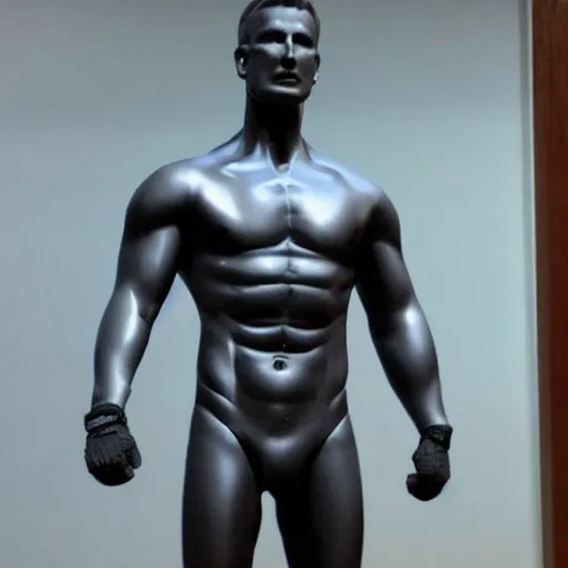 Image similar to a realistic detailed photo of a guy who is a male android, chris evans, muscular, shiny skin, posing like a statue, blank stare