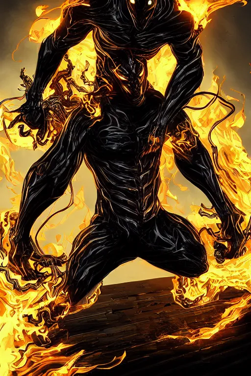 Image similar to ghost rider symbiote, comic strip style, dynamic lighting, fantasy concept art, trending on art station, stunning visuals, creative, cinematic, portrait, ultra detailed