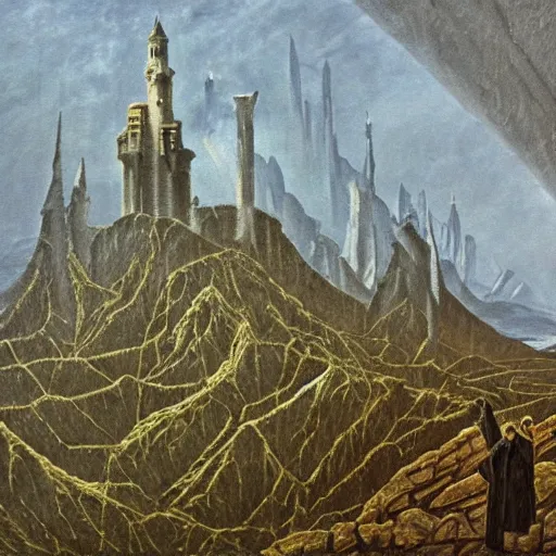 Image similar to minas morgul detailed oil on canvas in the style of Caspar david Friedrich, very detailed, intricate,