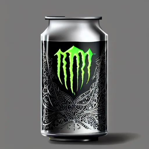 Image similar to aluminian can of monster energy drink, intricate and very very beautiful and elegant, highly detailed, digital painting, artstation, concept art, smooth and sharp focus, illustration