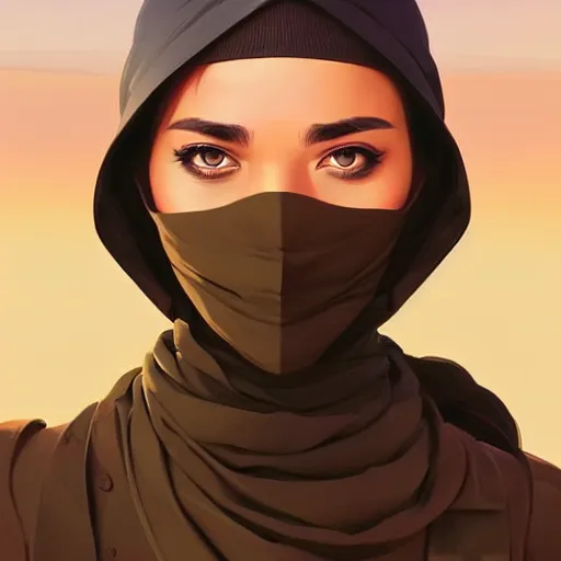 Image similar to desert soldier, smooth face, centered, solid bacgkround, median photoshop filter cutout vector behance, hd by artgerm, jesper ejsing, by rhads, makoto shinkai and lois van baarle, ilya kuvshinov, rossdraws, illustration, art by ilya kuvshinov and gustav klimt