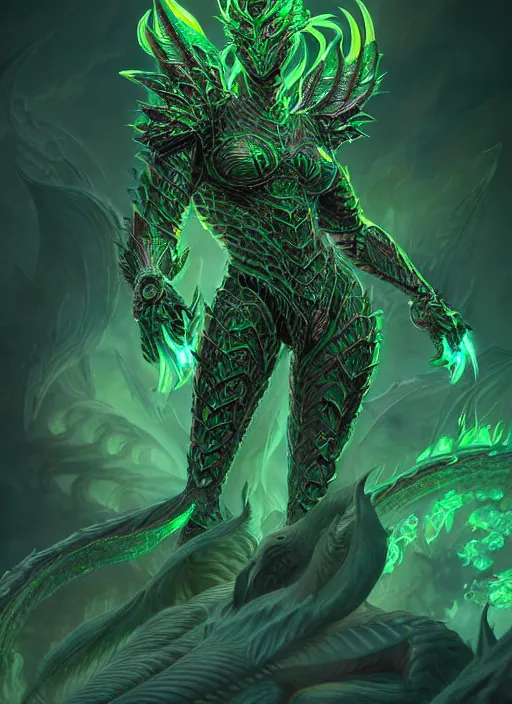 Image similar to muscular and tall green ghostly fire humanoid dragon!!!! draconian!! intricate ornate iridescent heavy armor!! character concept art, sharp focus, octane render! unreal engine 5! highly rendered!! trending on artstation!! detailed linework!! illustration by artgerm, wlop, and chie yoshii