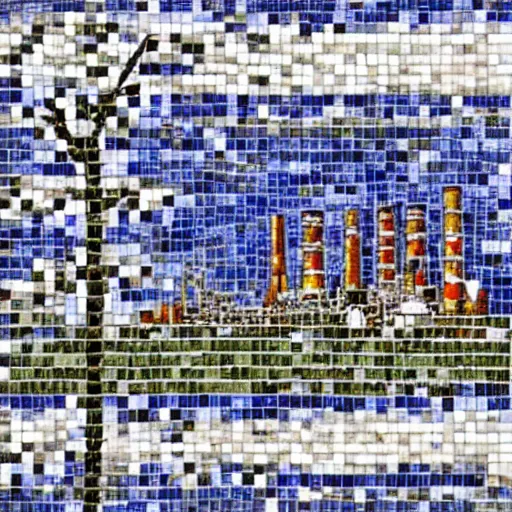 Prompt: grangemouth oil refinery in small mosaic tiles by erin hanson