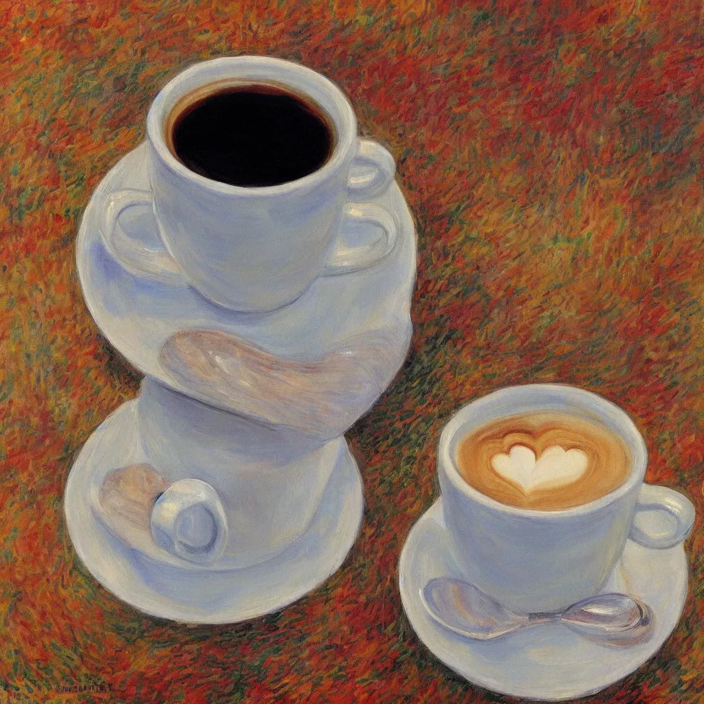 Prompt: a beautiful painting of a close up cup of coffee that says I Love You in the stayle of Monet