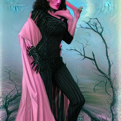 Image similar to portrait of a pink witch, by gerald brom